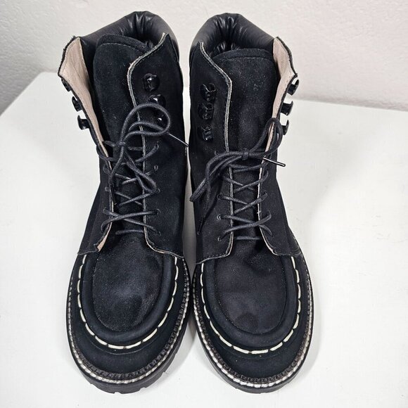 RAYE Emi Women's Black Suede & Leather Lace-Up Ankle Boots Lugged Size EU36 US5 - Picture 3 of 12